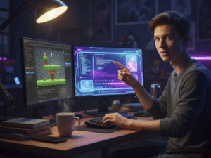 Desenvolvedor indie usando inteligência artificial (IA) e Unity para acelerar a criação de jogos e gerar assets.