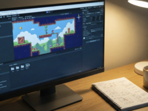 Desenvolvedor trabalhando em um projeto de jogo 2D na engine Unity.